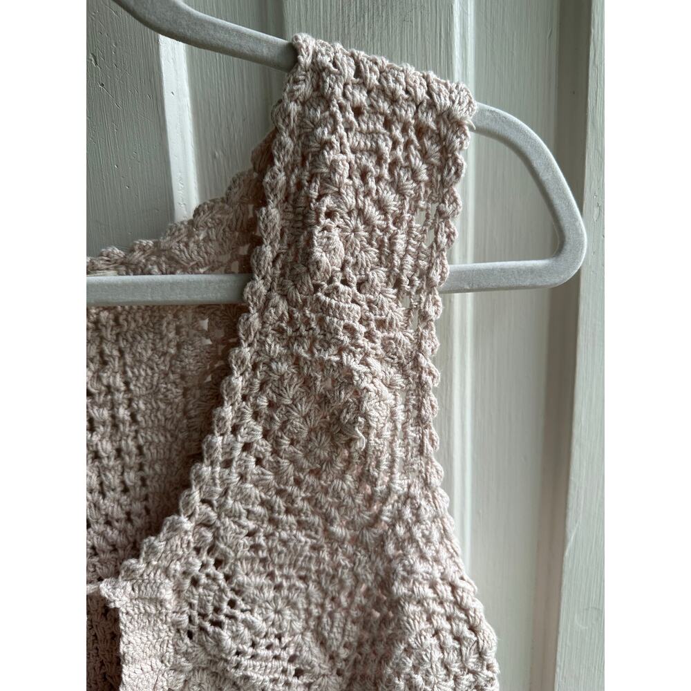 Lucky Brand Boho Crochet Tie-Front Cardigan Sweater Vest Pink Cotton Size M - Picture 5 of 9